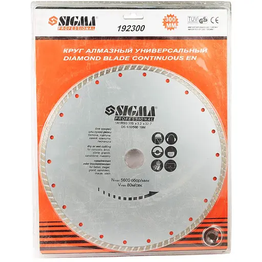 Круг отрезной алмазный Sigma "Турбо" Ø300×3.2×32 мм 5600 об/мин (1922281) - фото 1