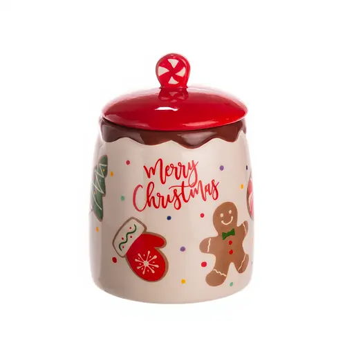 Банка для сыпучих продуктов Yiwu с фарфоровой крышкой 9×13 см Merry Christmas CR-1-42 