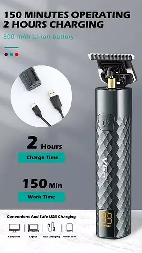 Бездротовий акумуляторний триммер роторна машинка для стрижки VGR V-077 5Вт змінні насадки Чорний - фото 3