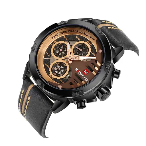 Наручний годинник чоловічий Naviforce Libre NF9110 Black-Rose Gold-Brown, NF9110 B/RG/BN (15208) - фото 2