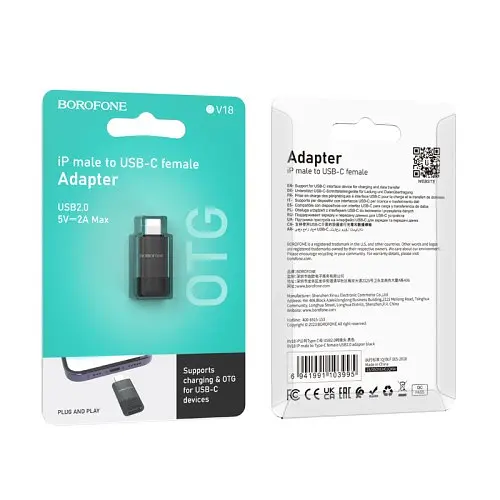 Адаптер Borofone BV18 iP male to Type-C female USB 2.0 adapter чорний - фото 5