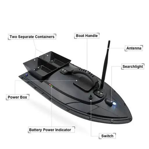 Кораблик для підгодовування риби Flytec HQ2011 на радіоуправлінні, чорна годівниця (100622) - фото 5