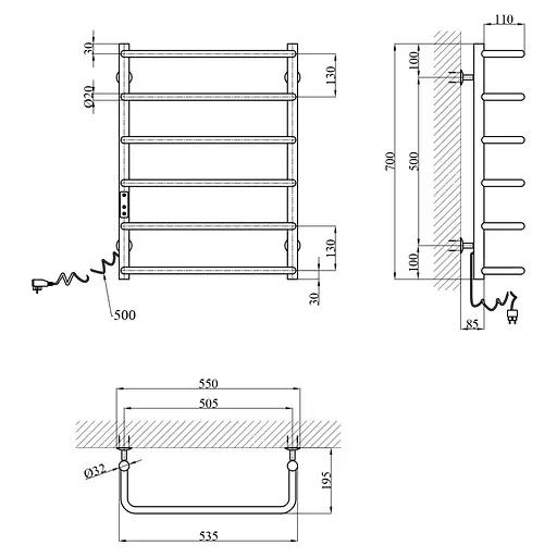 Полотенцесушитель электрический Kroner KRP Stil EL700x500-6 (CV036342) - фото 6