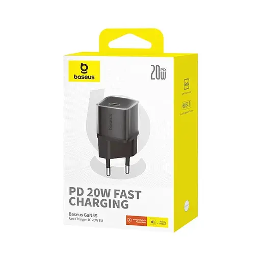 Мережевий зарядний пристрій Baseus GaN5S Fast Charger 1C 20W EU Cluster чорний - фото 2
