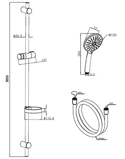 Душовий гарнітур Am.Pm Bliss L хром F0153100, Хром - фото 8