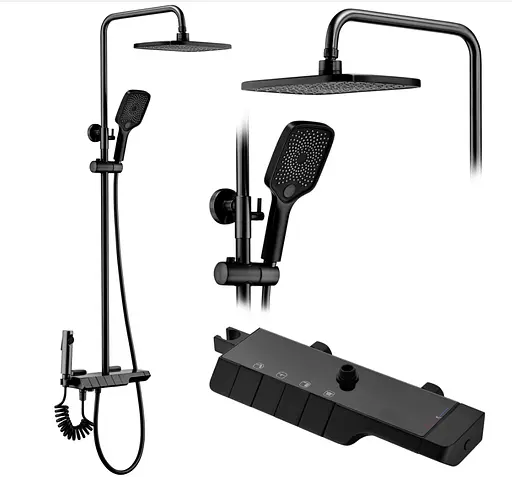 Душовя система Rea Rob з термостатом та виливом black REA-P6627, Чорний - фото 7