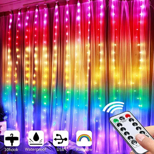 Штора світлодіодна гірлянда LED Star крапля роси Rainbow 3 х 3 м з пультом - фото 2