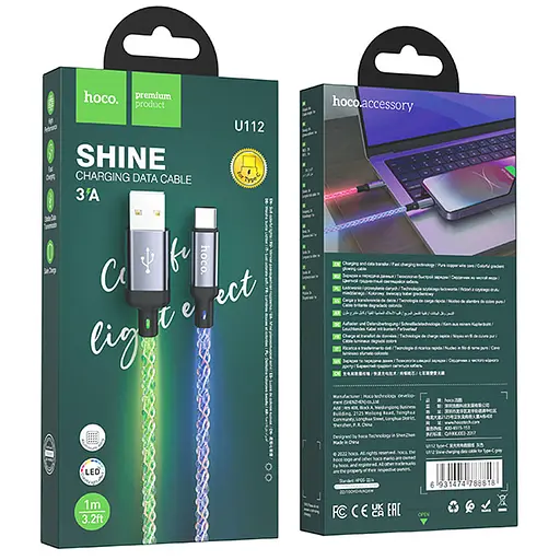 Дата кабель Hoco U112 Shine 2.4A USB to Type-C (1m) Gray - фото 6