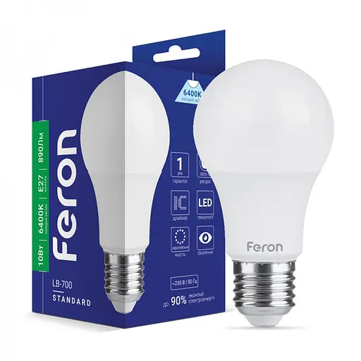 Лампа свiтлодiодна Feron LB-700 A60 230V 10 Вт E27 6400K (1754)