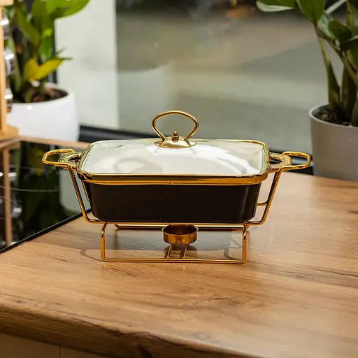 Мармітниця Yiwu  порцелянова прямокутна 1 л з підставкою та скляною кришкою чорна HTJ-1001 - фото 5