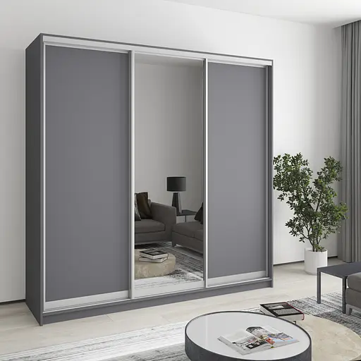 Шкаф-купе трехдверный MebelStar Стандарт AL 2ДСП/Зеркало 210x45x240 см Антрацит (MBS-1532)