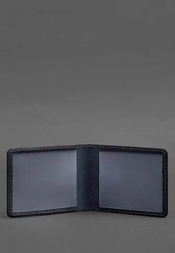 Кожаная обложка для удостоверения с гербом темно-синяя - фото 3