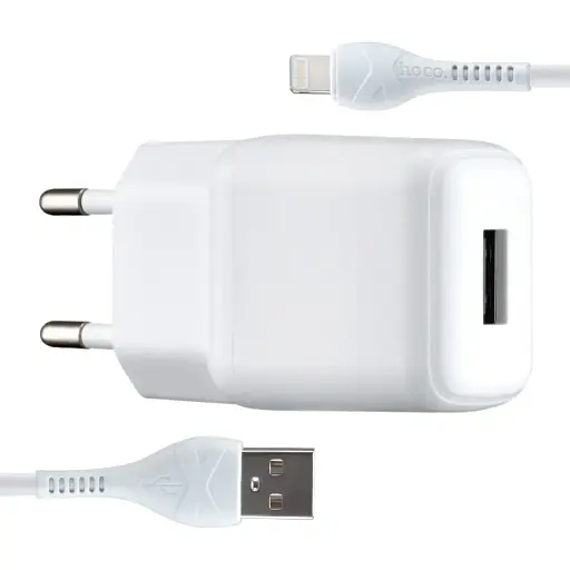 Мережевий зарядний пристрій Hoco C96A single port charger set ( iP ) ( EU ) Білий - фото 1