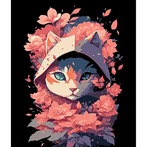 Набір для розпису по номерах Кішка в рожевих відтінках, Strateg, на чорному фоні, 30x40 см, FH-9