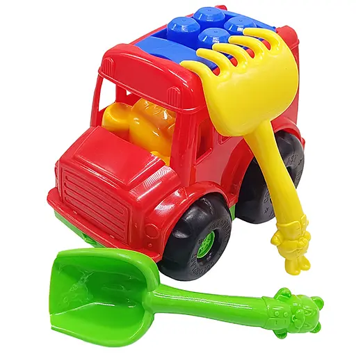 Детский песочный набор "Автобус-бусик" Colorplast 0091 лопатка, грабли Красный - фото 1