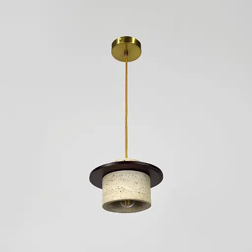 Світильник із підвісним травертиновим корпусом та дерев'яною фурнітурою Ø21х15 см | Line F | Арт. SC12/1 - фото 2