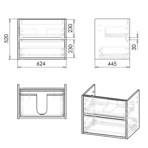 Тумба підвісна Imprese Laska з умивальником 65 см Білий f3207W Білий - фото 2
