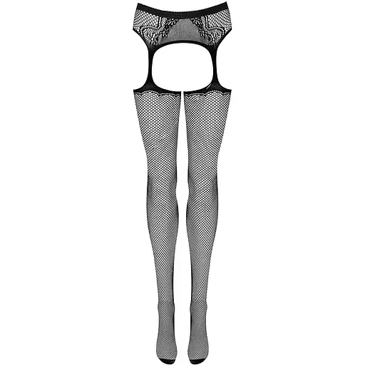 Сітчасті панчохи-стокінги з візерунком на сідницях Obsessive Garter stockings S232 S/M/L, чорні - фото 5