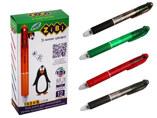 Ручка кулькова автоматична 4 в 1, 0.5 мм, 12 шт.