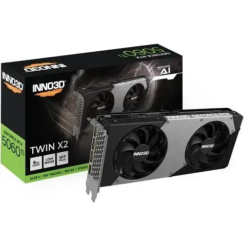 Відеокарта GeForce RTX 5060 Ti, Inno3D, TWIN X2, 8Gb GDDR7, 128-bit, HDMI/3xDP, 2572/28000 MHz, 8-pin (N506T2-08D7-193075N) - фото 1