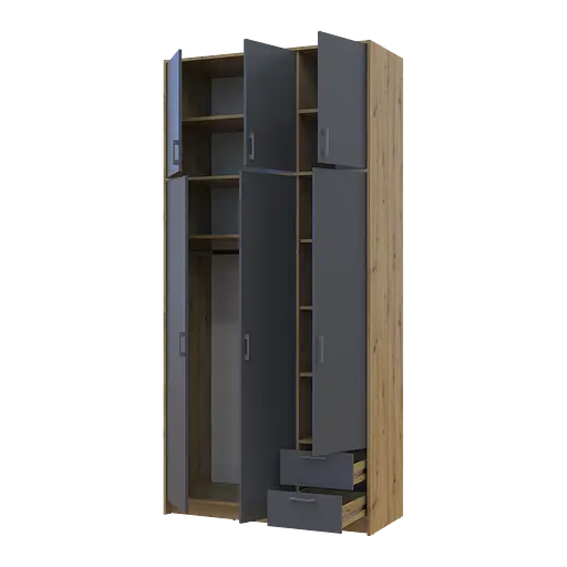 Шкаф для одежды Doros Ронди с высокой антресолей Дуб Артизан/Графит 3 ДСП 121х52х260 (42005187) - фото 2