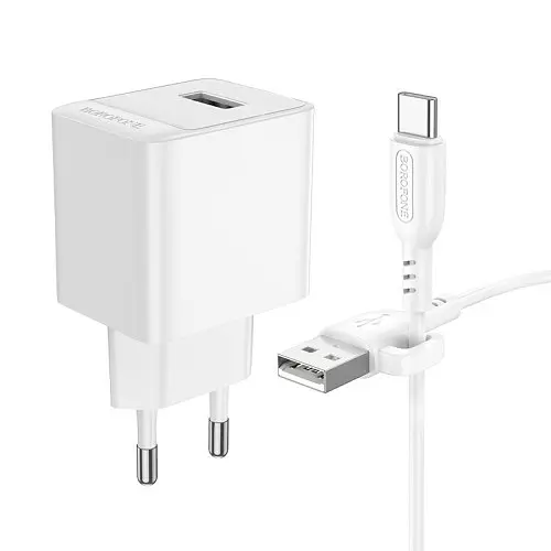 Сетевое зарядное устройство для Borofone BAS11A Erudite single port 1USB/2.1A+ Cable Type-C белый - фото 4