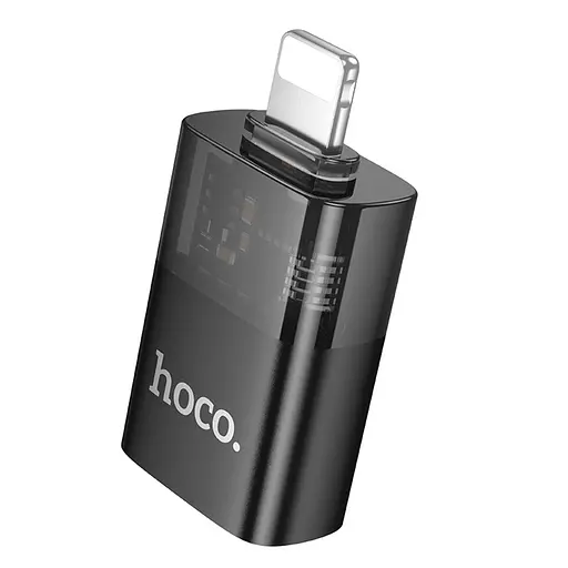 Переходник адаптер Hoco ua36 - ip to USB с индикатором LED черный - фото 1
