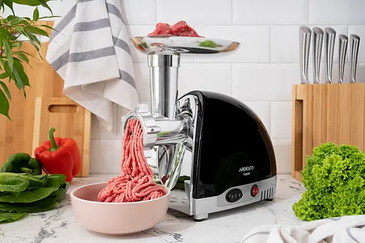 ARDESTO Мясорубка, 1800Вт, продук.-2кг/мин, 3 решетки + для ковб., кеббе, 4 терки, пластик, черно-серебристый - фото 3
