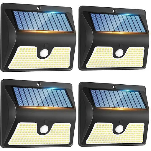 Сонячні світильники з датчиком руху на відкритому повітрі IP65 Водонепроникний 4 шт. 150 світлодіодів