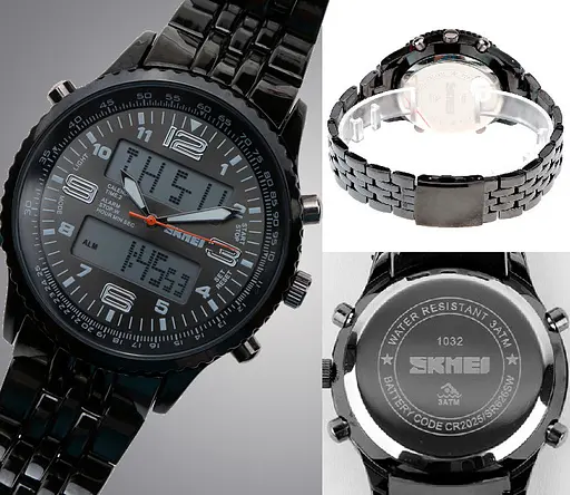 Мужские классические часы Skmei 1032 со стальным ремешком (Черные) - фото 6