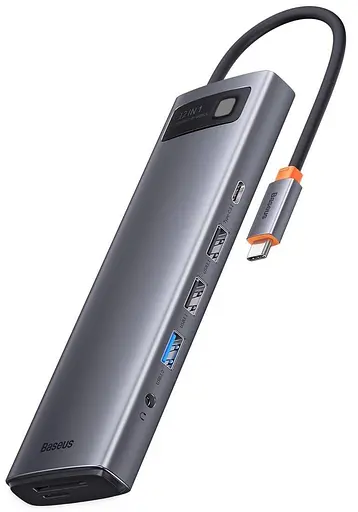 USB-хаб Baseus Metal Gleam Series 12-in-1 (Type-C to HDMI+USB3.1*2+USB3.0*2+Type-C 3.1+PD+RJ45+SD/TF gray (WKWG020213) - фото 1