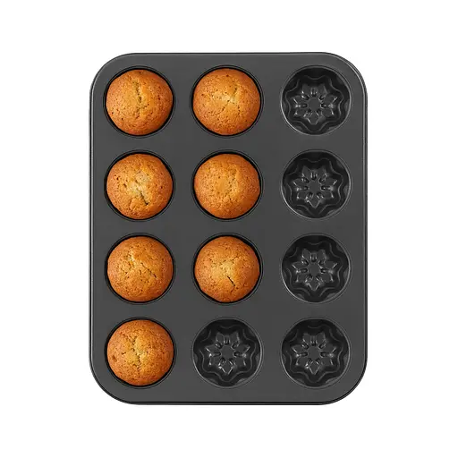 Форма для выпечки кексов и маффинов на 12 ячеек с антипригарным покрытием 35х26х2.3 см №3 Черный 87973 - фото 1