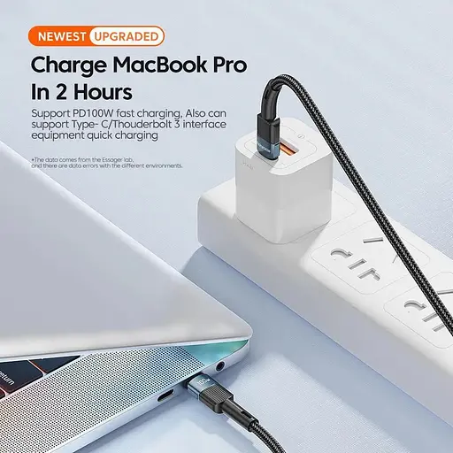 Кабель Essager USB Type-C to Type-C 100W швидка зарядка 20V 5A 1.2 м синій - фото 5