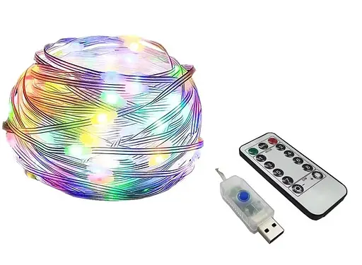 Уличные гирлянды Sun Lamp 10 м 100 лед RGB USB с пультом ДУ светодиодные наружные садовые фонари - фото 2