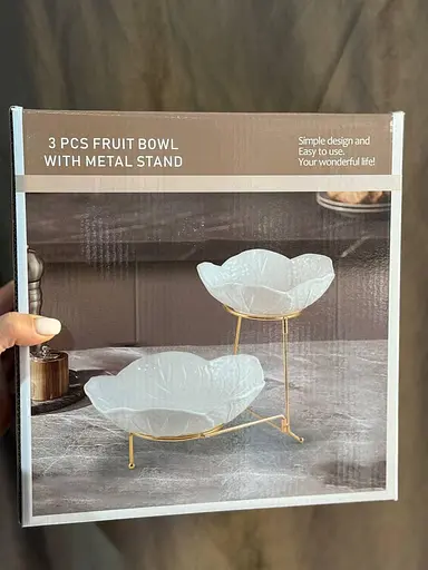 Двухъярусная фруктовница керамическая на металлической подставке 20x25 см Белый - фото 10