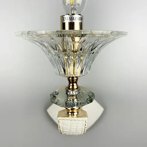 Бра з білою екошкірою та прозорим кришталем Line F S 609/1 WT - фото 2