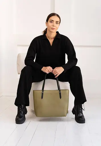 Шкіряний шоппер Walker Mini оливковий краст - фото 5