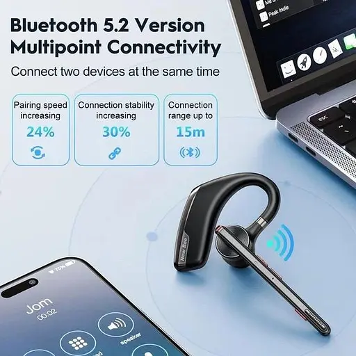 Бездротова Bluetooth-гарнітура New Bee M51 з активним шумозаглушенням і зарядним рейсом Чорна (QCC4) - фото 8