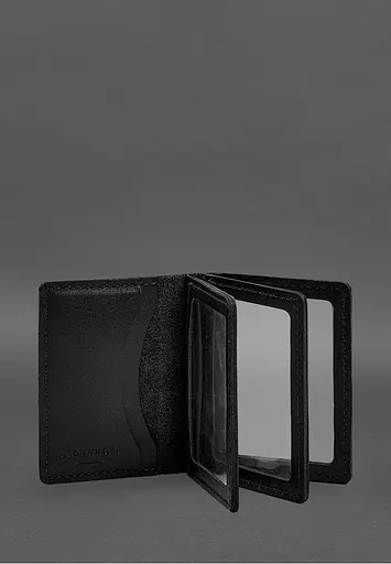 Кожаная обложка для водительского удостоверения, ID и пластиковых карт 2.1 черная - фото 3