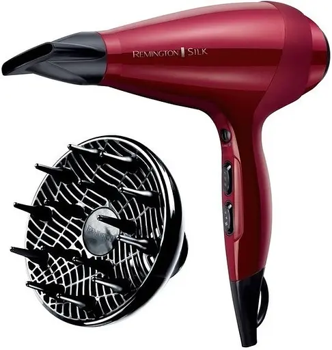 Фен Remington Silk, 2400 Вт, 3 режима, диффузор, ионизация, холодный обдув, красный - фото 2