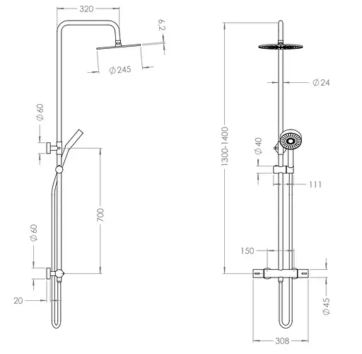 Душова система зовнішнього монтажу Nett з термостатом для душу SSB-24, Чорний - фото 10