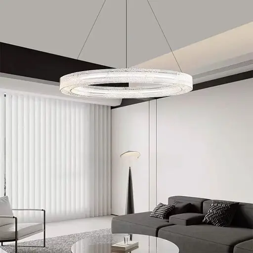 Люстра з підвісним корпусом з прозорого рельєфного акрилу Ø 80 см | Line F | Арт. MJ372-800 BK - фото 1