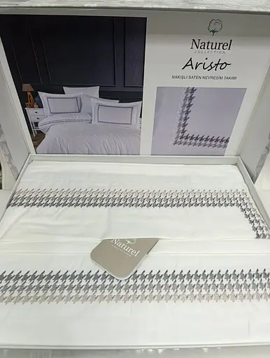 Постельное белье Naturel Aristo White Сатин с вышивкой Limasso pbe0051873 - фото 1