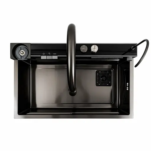 Кухонна мийка 75x46D PVD чорна Platinum Handmade Водоспад, Чорний - фото 4