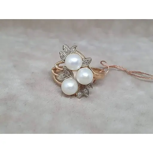 Золотое кольцо с бриллиантами и жемчугом. 8610082 18 - фото 2