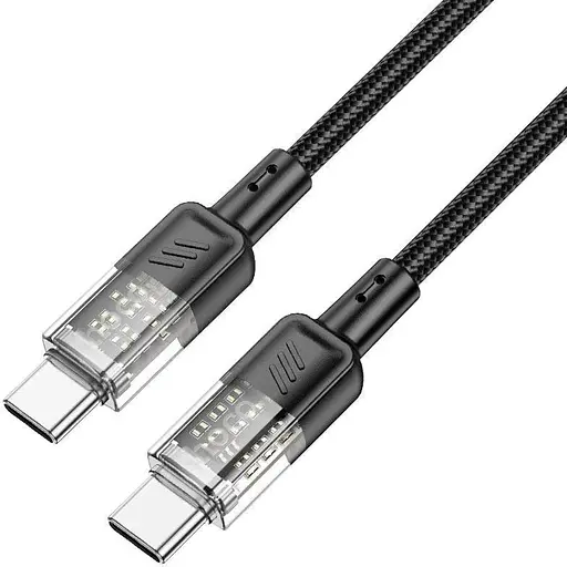 Кабель Hoco U129 Spirit 60W прозрачный зарядный кабель Type-C to Type-C Черный - фото 1