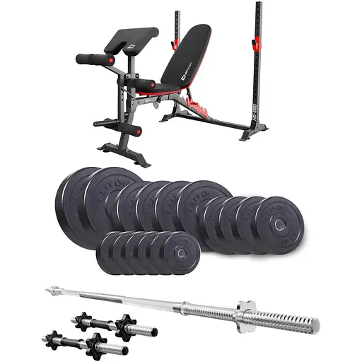 Набір Elitum Titan 69кг з лавою HS-1095, штангою та гантелями