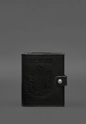 Кожаная обложка-портмоне на паспорт с гербом Украины 25.0 Черная Crazy Horse - фото 2