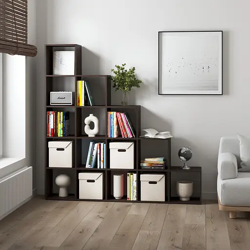 Книжная полка стеллаж Vays M-5 Венге Темный с 15 ячейками этажерка для дома игрушек и декора ЛДСП 178x29x178 см