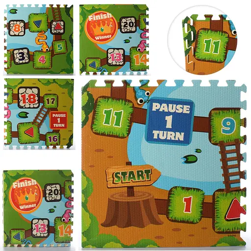 Коврик Мозаика EVA, игра-ходилка, цифры, 4 детали, 10 мм, 60x60 см, 61x61x4 см